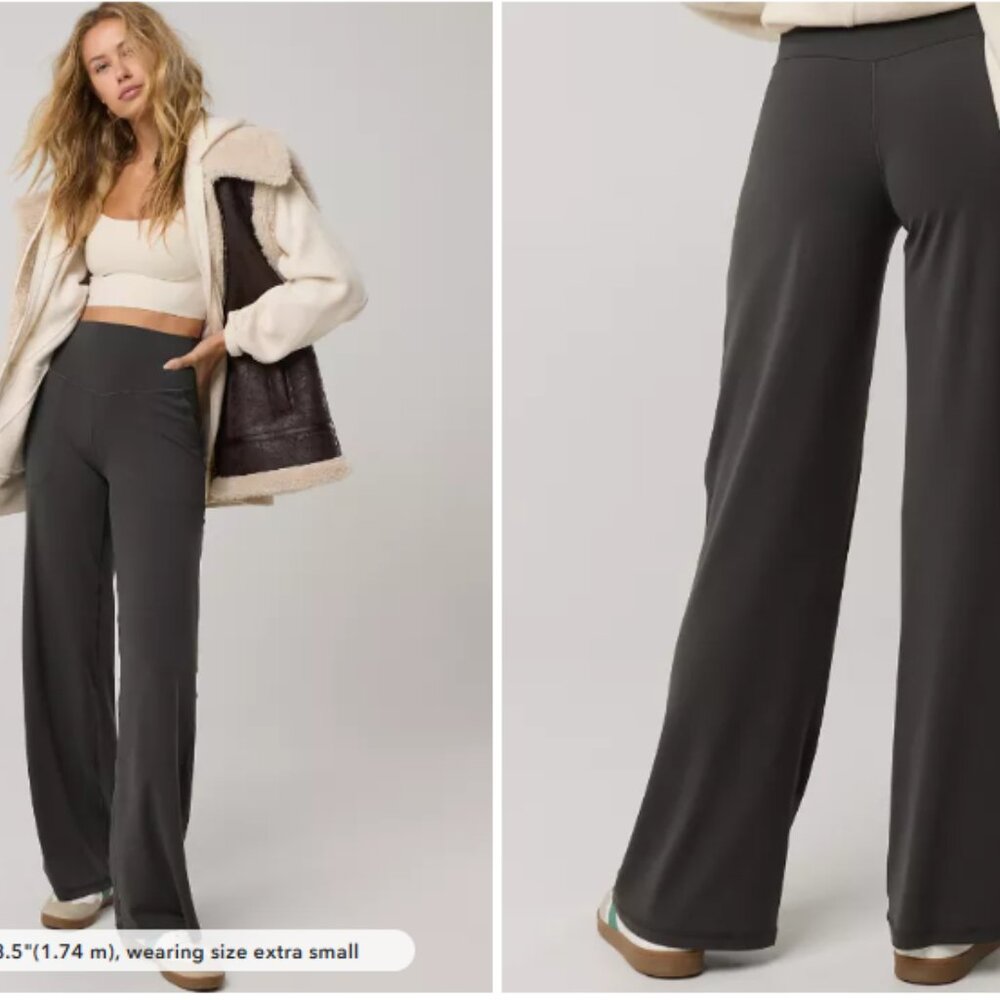 aerie Wide-Leg High-Rise Leggings in black ribbed material